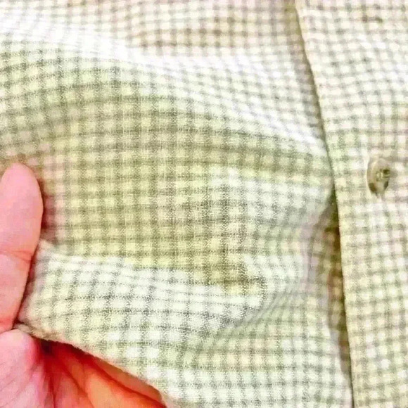 Vintage Oversized Plaid  Gingham Pastel Green Short Sleeves Button Down Shirt. - Picture 4 of 11